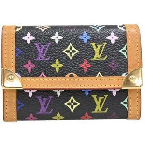 LOUIS VUITTON Porte Monnaie Plat Coin Purse Monogram Multi Black M92656 83CA520